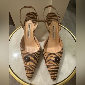 Manolo Blahnik Carolyne Sling Back, Zebra Print, Women's Heel Size 40 1/2
